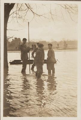 Sepia Photograph of Four Boys in the River