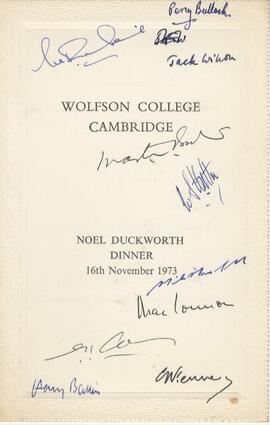 Noel Duckworth Dinner Menu