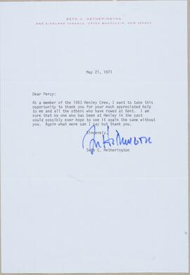 Letter from Seth C. Hetherington to Percy Bullock