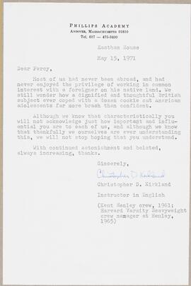 Letter from Christopher D. Kirkland to Percy Bullock