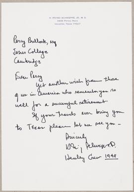 Letter from H. Irving Schweppe to Percy Bullock