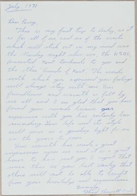 Letter from Thad Bennett to Percy Bullock