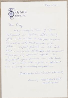 Letter from Malcolm Poole to Percy Bullock