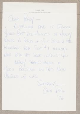 Letter from Leigh Faldi to Percy Bullock