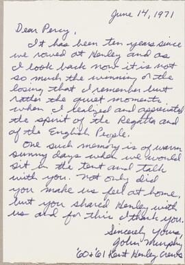 Letter from John Murphy to Percy Bullock