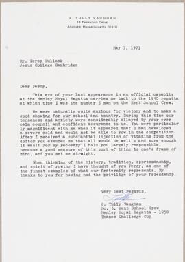 Letter from G. Tully Vaughan to Percy Bullock